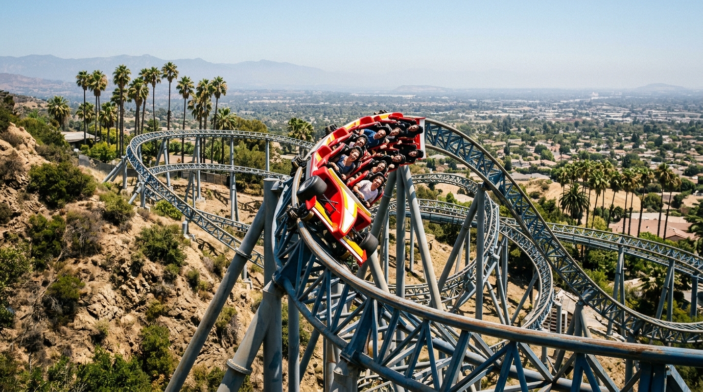 Fast & Furious Hollywood Drift roller coaster on the Hollywood hillside