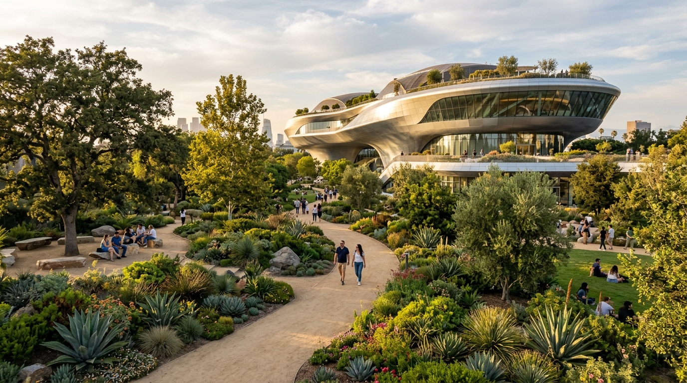 Gardens surrounding the Lucas Museum in Exposition Park Los Angeles
